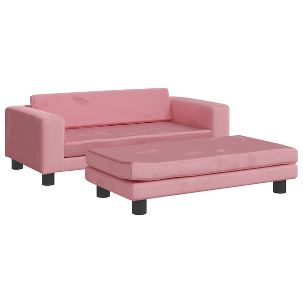 Kindersofa mit Hocker Rosa Samt 100cm