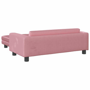 Kindersofa mit Hocker Rosa Samt 100cm