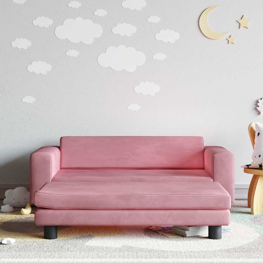 Kindersofa mit Hocker Rosa Samt 100cm