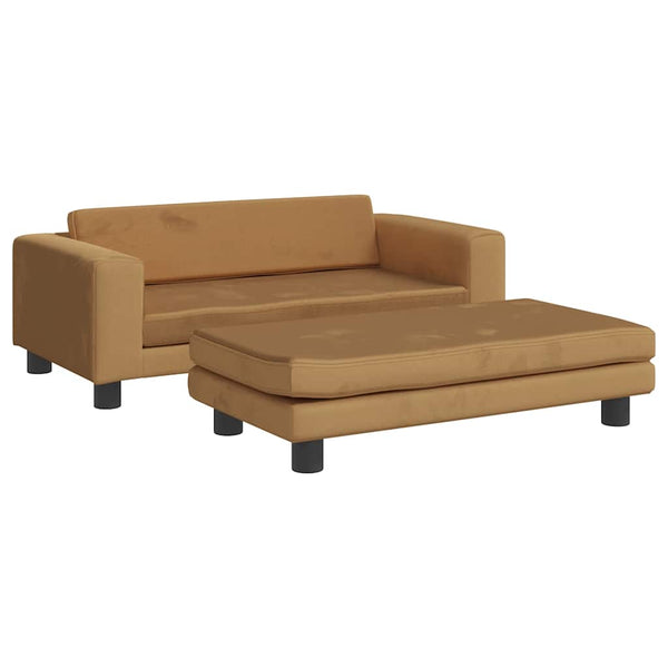 Kindersofa mit Hocker Braun Samt