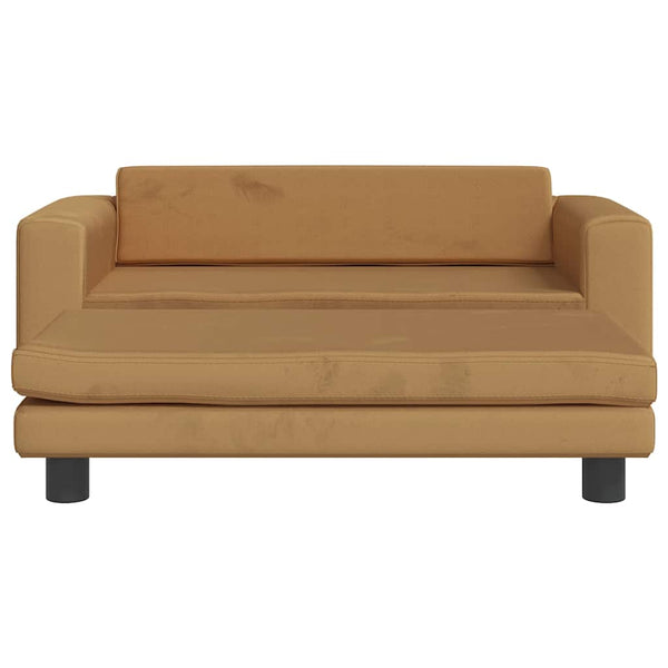 Kindersofa mit Hocker Braun Samt