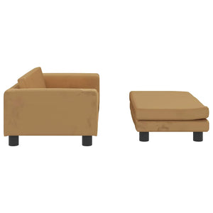 Kindersofa mit Hocker Braun Samt