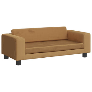 Kindersofa mit Hocker Braun Samt