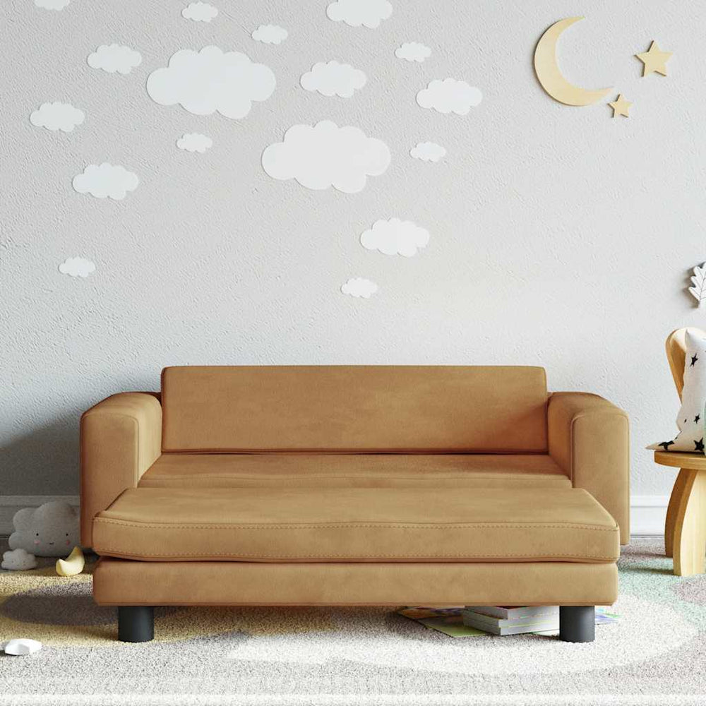 Kindersofa mit Hocker Braun Samt