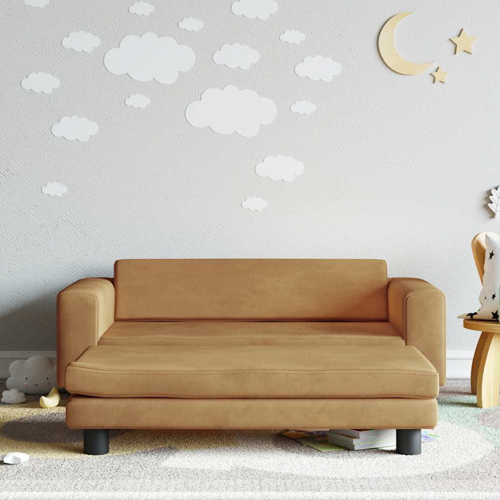 Kindersofa mit Hocker Braun Samt