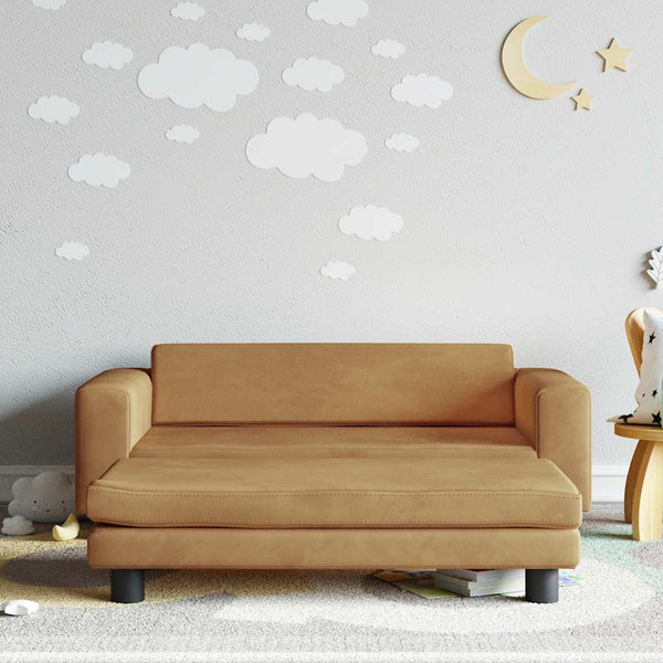 Kindersofa mit Hocker Braun Samt