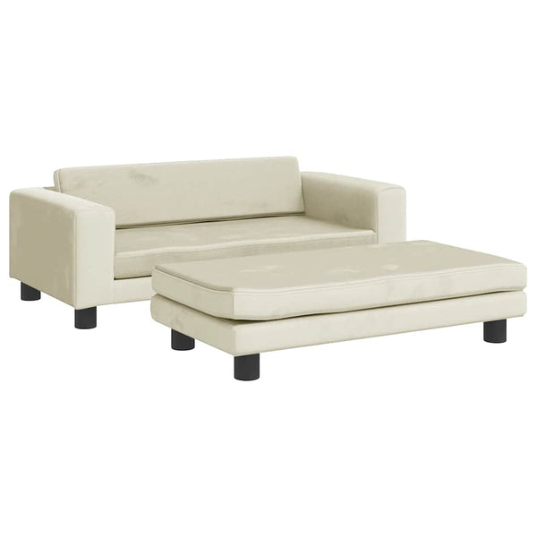 Kindersofa mit Hocker Creme Samt