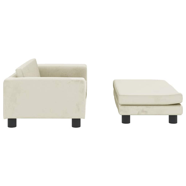 Kindersofa mit Hocker Creme Samt