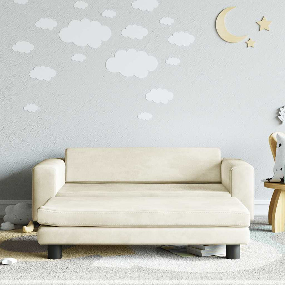 Kindersofa mit Hocker Creme Samt