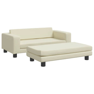 Kindersofa mit Hocker Creme Kunstleder