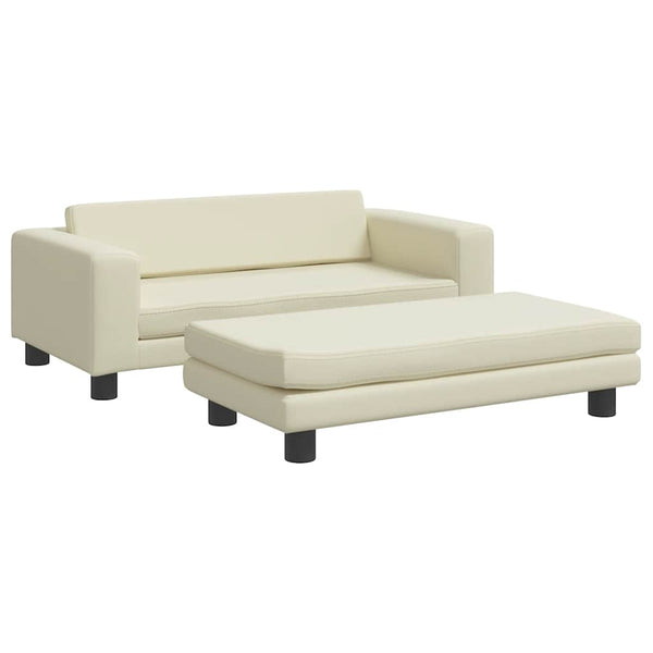 Kindersofa mit Hocker Creme Kunstleder