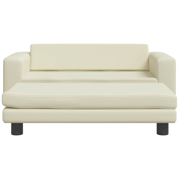 Kindersofa mit Hocker Creme Kunstleder