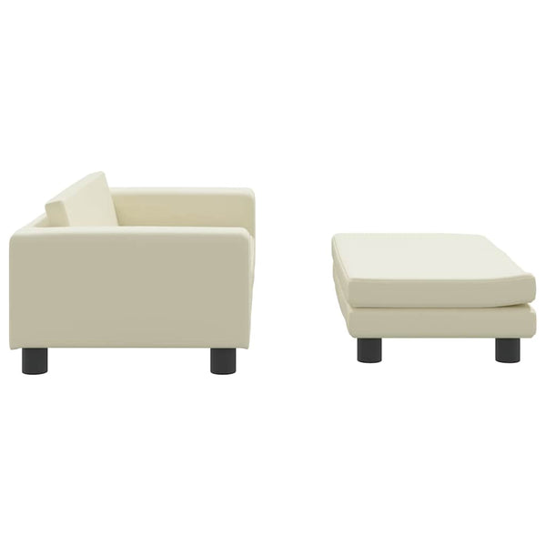 Kindersofa mit Hocker Creme Kunstleder