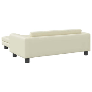 Kindersofa mit Hocker Creme Kunstleder