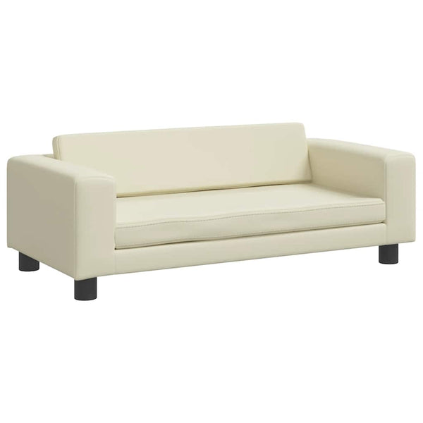 Kindersofa mit Hocker Creme Kunstleder