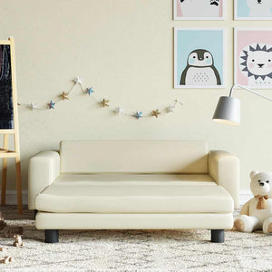 Kindersofa mit Hocker Creme Kunstleder