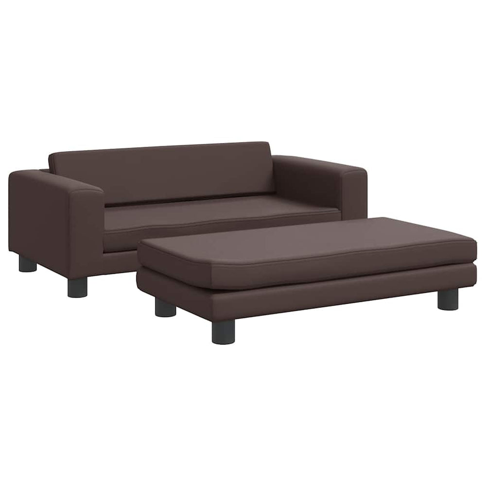 Kindersofa mit Hocker Braun Kunstleder