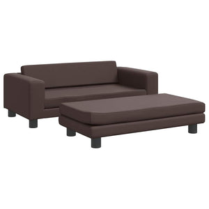 Kindersofa mit Hocker Braun Kunstleder