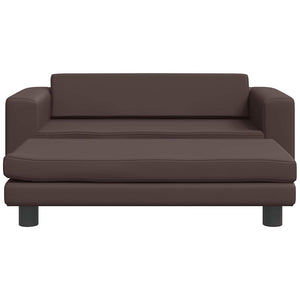 Kindersofa mit Hocker Braun Kunstleder