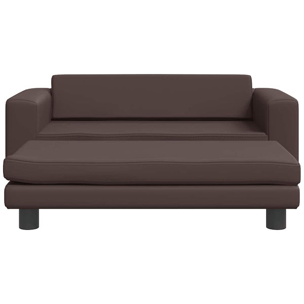 Kindersofa mit Hocker Braun Kunstleder