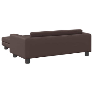 Kindersofa mit Hocker Braun Kunstleder