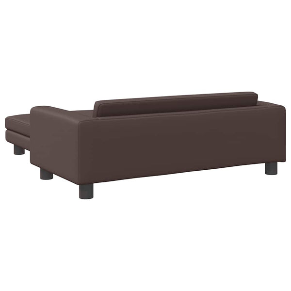 Kindersofa mit Hocker Braun Kunstleder
