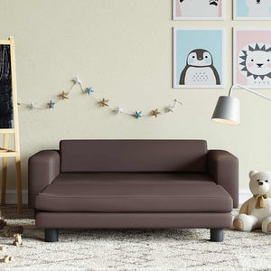 Kindersofa mit Hocker Braun Kunstleder