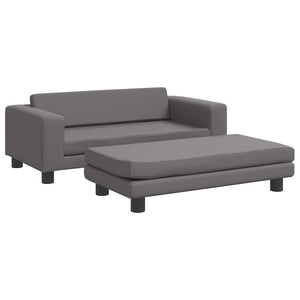 Kindersofa mit Hocker Grau Kunstleder