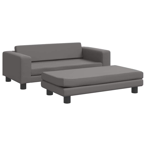 Kindersofa mit Hocker Grau Kunstleder