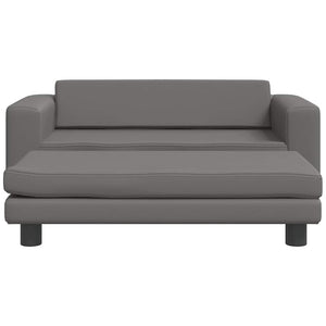 Kindersofa mit Hocker Grau Kunstleder