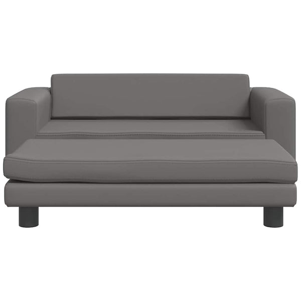 Kindersofa mit Hocker Grau Kunstleder