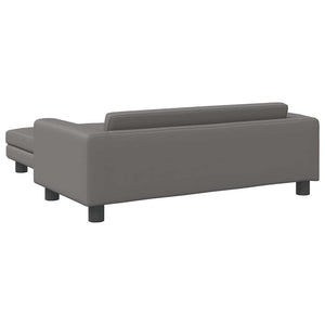 Kindersofa mit Hocker Grau Kunstleder