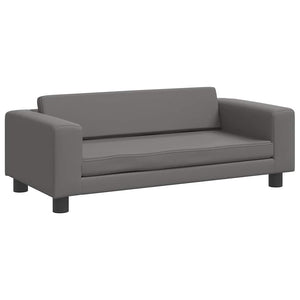 Kindersofa mit Hocker Grau Kunstleder