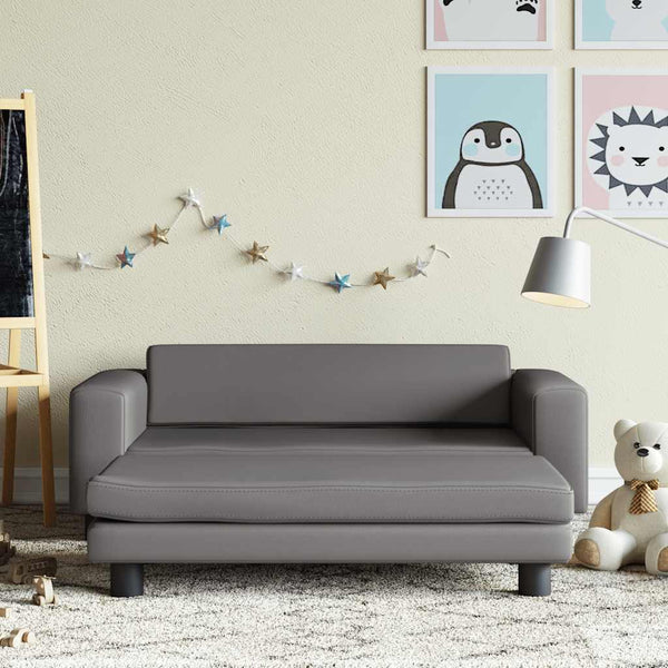 Kindersofa mit Hocker Grau Kunstleder