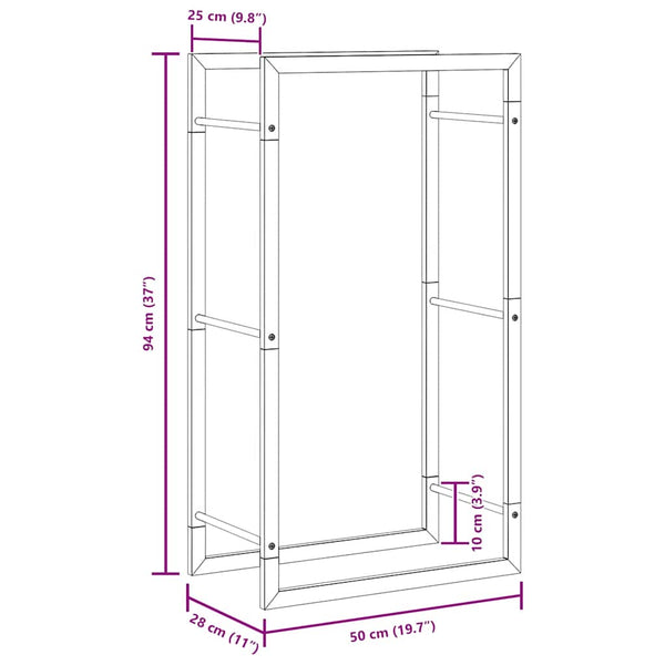 Edelstahl Brennholzregal 50x28x94 cm