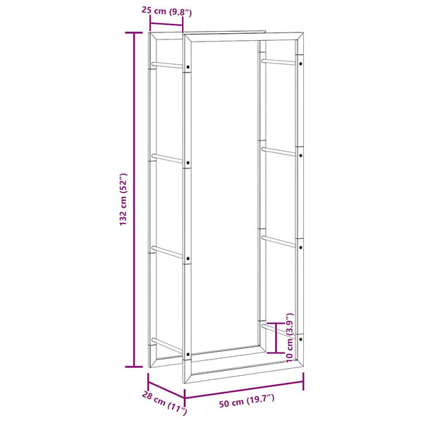 Edelstahl Brennholzregal 50x28x132 cm