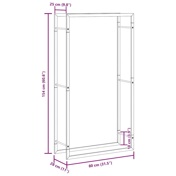 Edelstahl Brennholzregal 80x28x154 cm