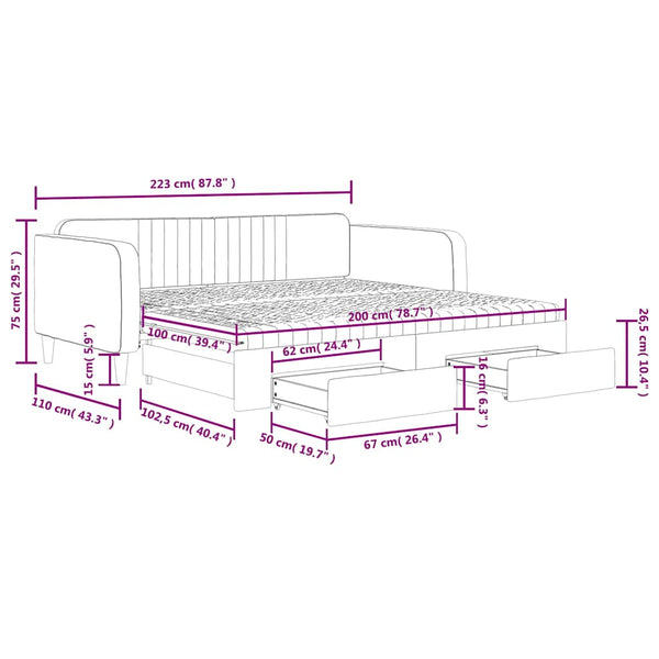 Ausziehbares Tagesbett Gelb Samt 100x200 cm
