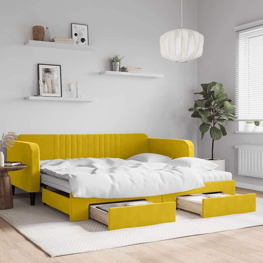 Ausziehbares Tagesbett Gelb Samt 100x200 cm
