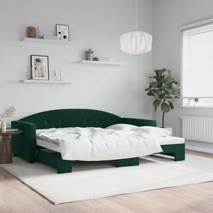Ausziehbares Tagesbett Dunkelgrün 90x200 cm Samt