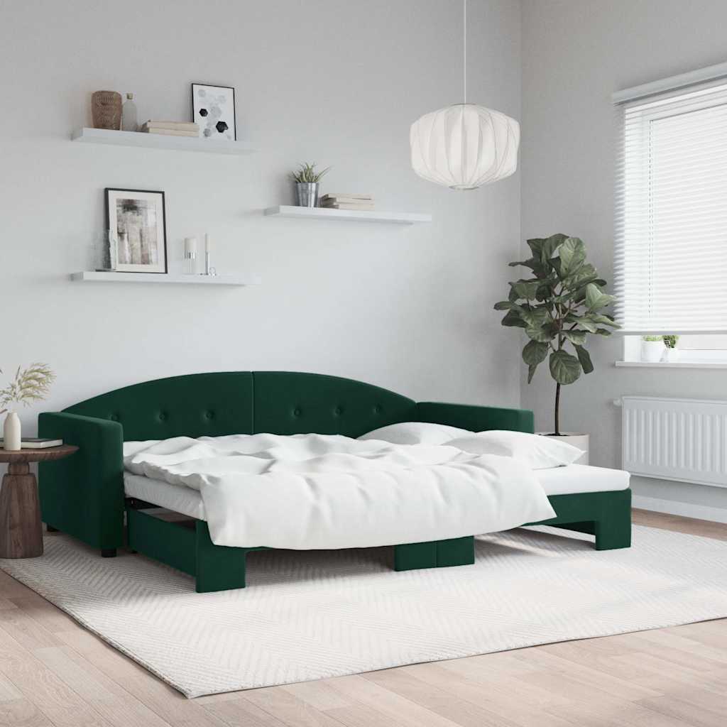 Ausziehbares Tagesbett Dunkelgrün 90x200 cm Samt