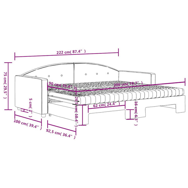 Ausziehbares Tagesbett mit Matratzen Dunkelgrün Samt 90x200