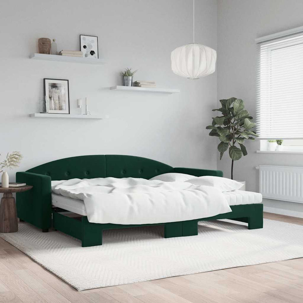 Ausziehbares Tagesbett mit Matratzen Dunkelgrün Samt 90x200