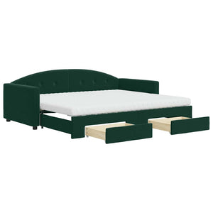 Ausziehbares Tagesbett mit Schubladen Dunkelgrün 90x200 cm Samt