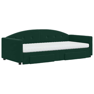 Ausziehbares Tagesbett mit Schubladen Dunkelgrün 90x200 cm Samt