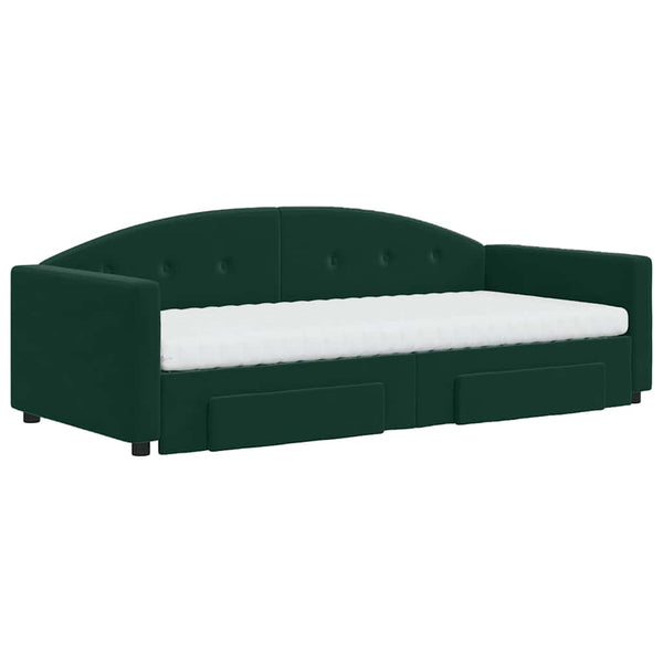 Ausziehbares Tagesbett mit Schubladen Dunkelgrün 90x200 cm Samt