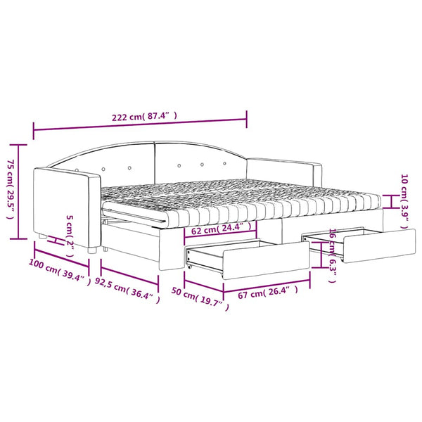 Ausziehbares Tagesbett mit Schubladen Dunkelgrün 90x200 cm Samt