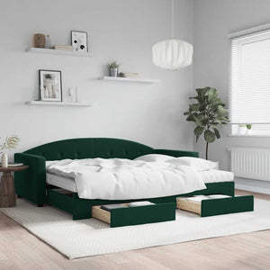 Ausziehbares Tagesbett mit Schubladen Dunkelgrün 90x200 cm Samt