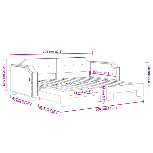 Ausziehbares Tagesbett Hellgrau 80x200 cm