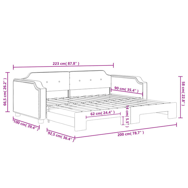 Ausziehbares Tagesbett Schwarz 90x200 cm